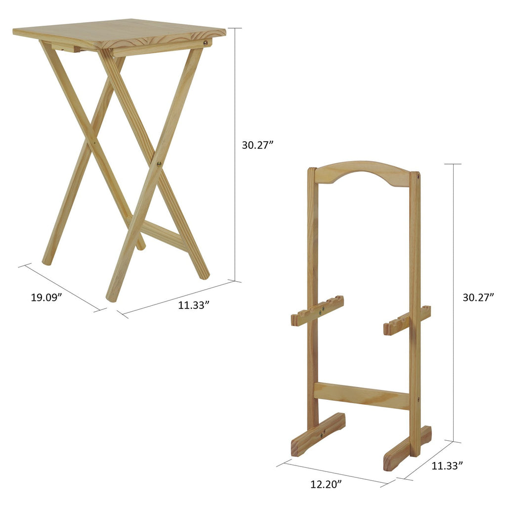 5 Piece TV Tray Table Set in Natural (4 Trays, 1 Stand)