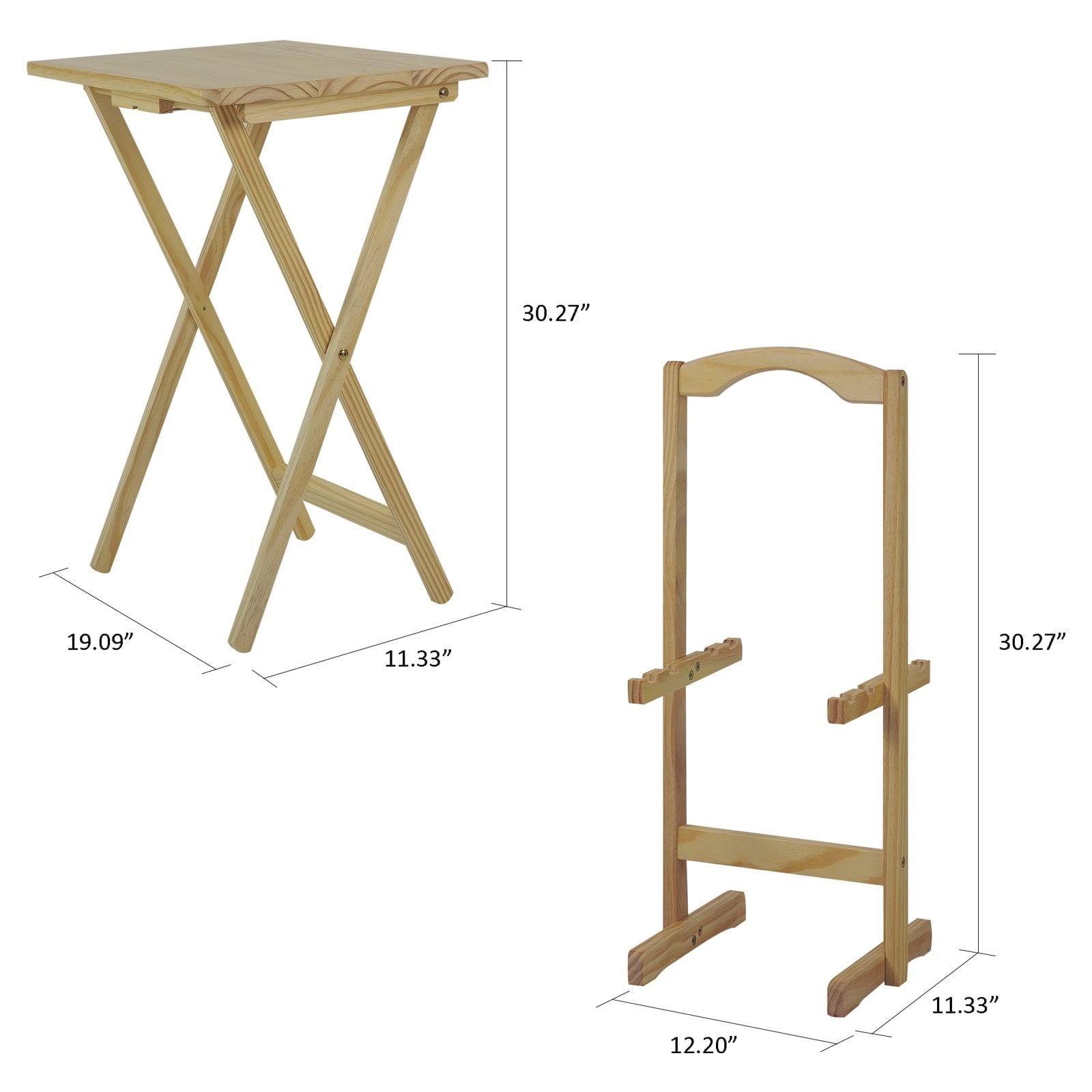5 Piece TV Tray Table Set in Natural (4 Trays, 1 Stand)