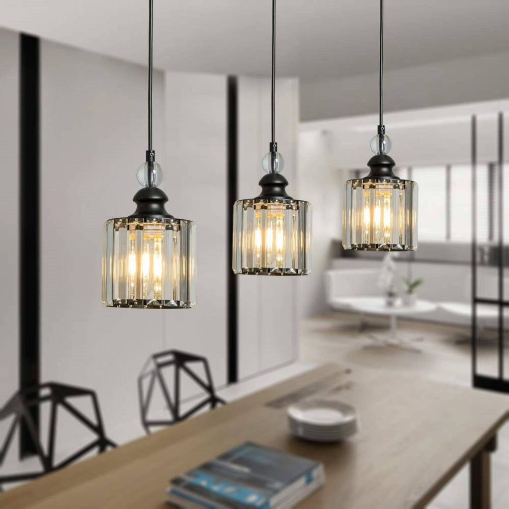 3 Pack Matte Black Crystal Pendant Lights for Kitchen Island