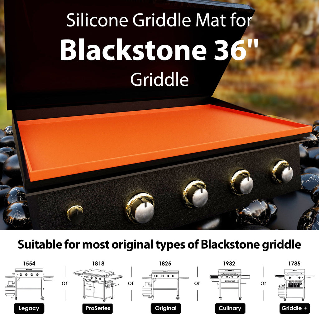 36 Inch Blackstone Griddle with Orange Cover, Heavy Duty Food Grade Silicone Grill Cover