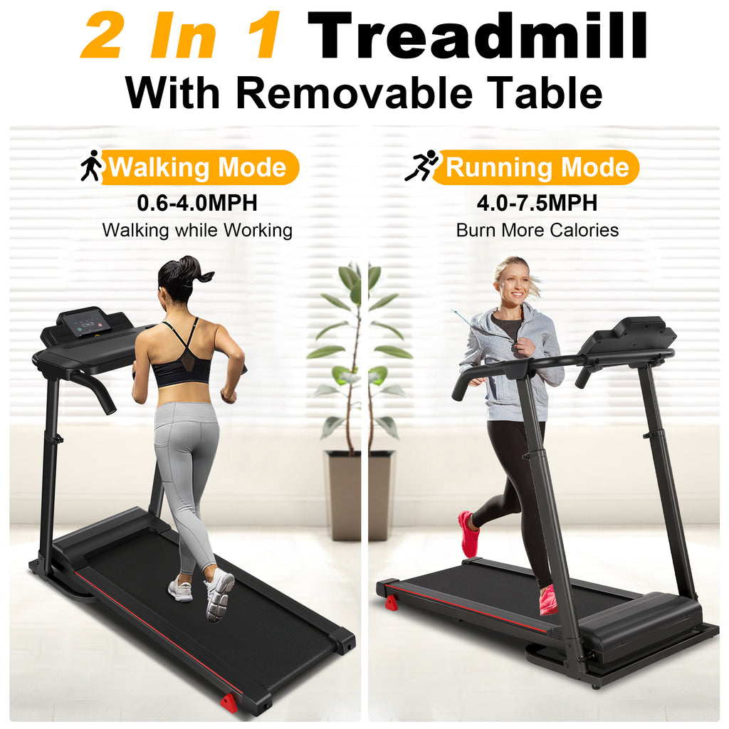 ADNOOM 300Lbs Treadmill with Desk - 2.5 HP Portable Folding Treadmill for Home, Running Machine with Incline（Gray）