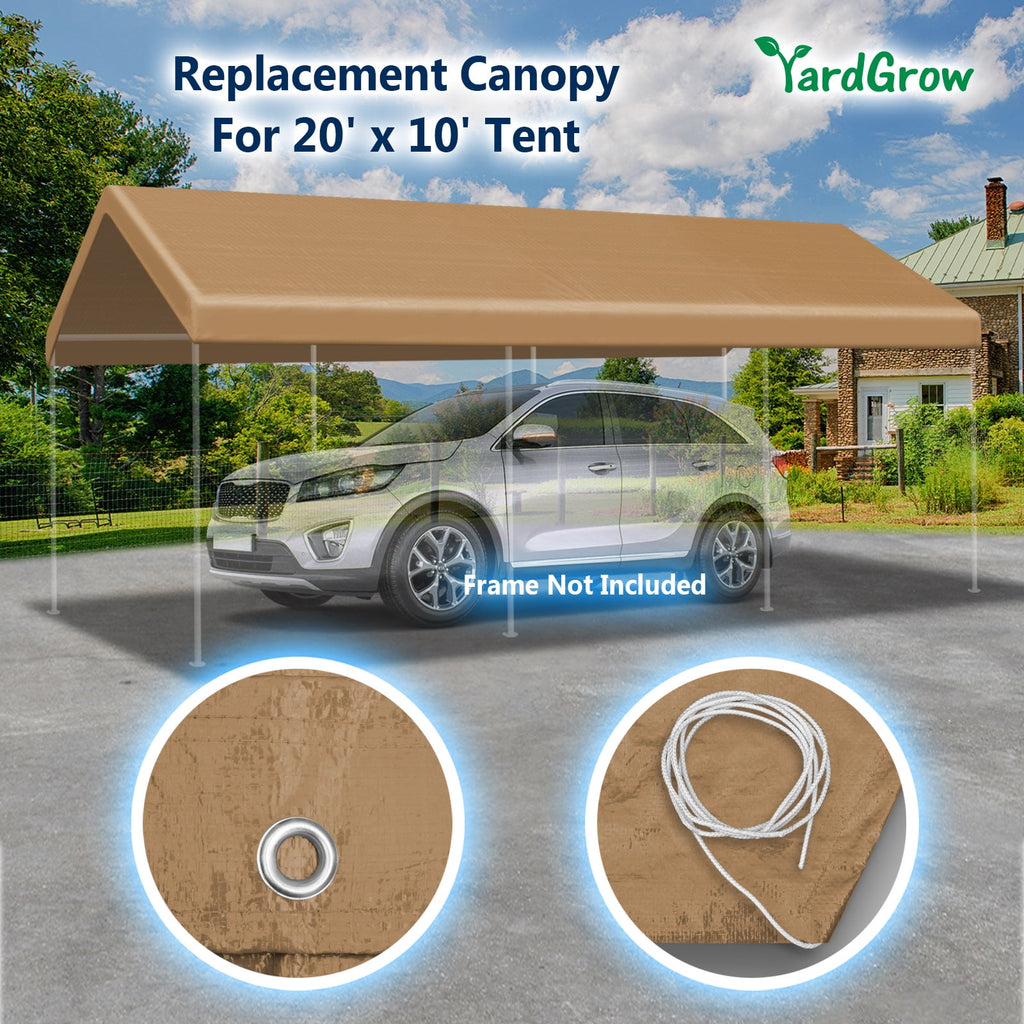 10'x20' Carport Replacement Canopy Cover for Tent Top Garage Shelter Cover with Ball Bungees (Only Cover, Frame is not Included)