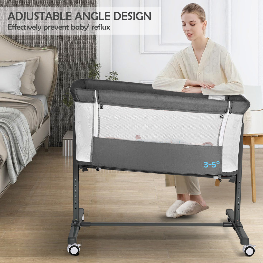 AILEEKISS Baby Bassinet with Wheels Adjustable Bedside Sleeper Bassinet Newborn Baby Crib, Grey