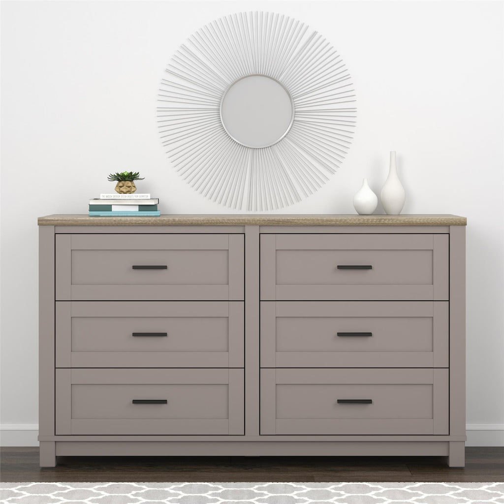 Ameriwood Home Lennon Tall 5 Drawer Dresser, Medium Brown and Faux Rattan