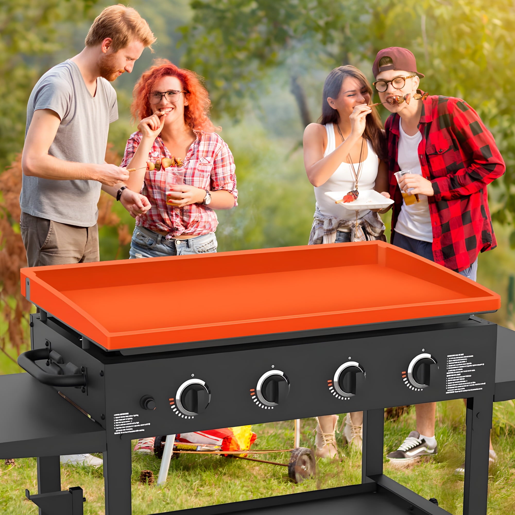 36 Inch Blackstone Griddle with Orange Cover, Heavy Duty Food Grade Silicone Grill Cover