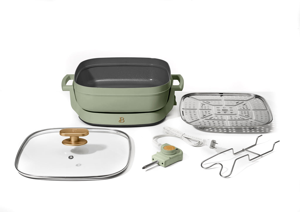 Beautiful 5 in 1 Electric Skillet - Expandable up to 7 Qt with Glass Lid, White Icing by Drew Barrymore