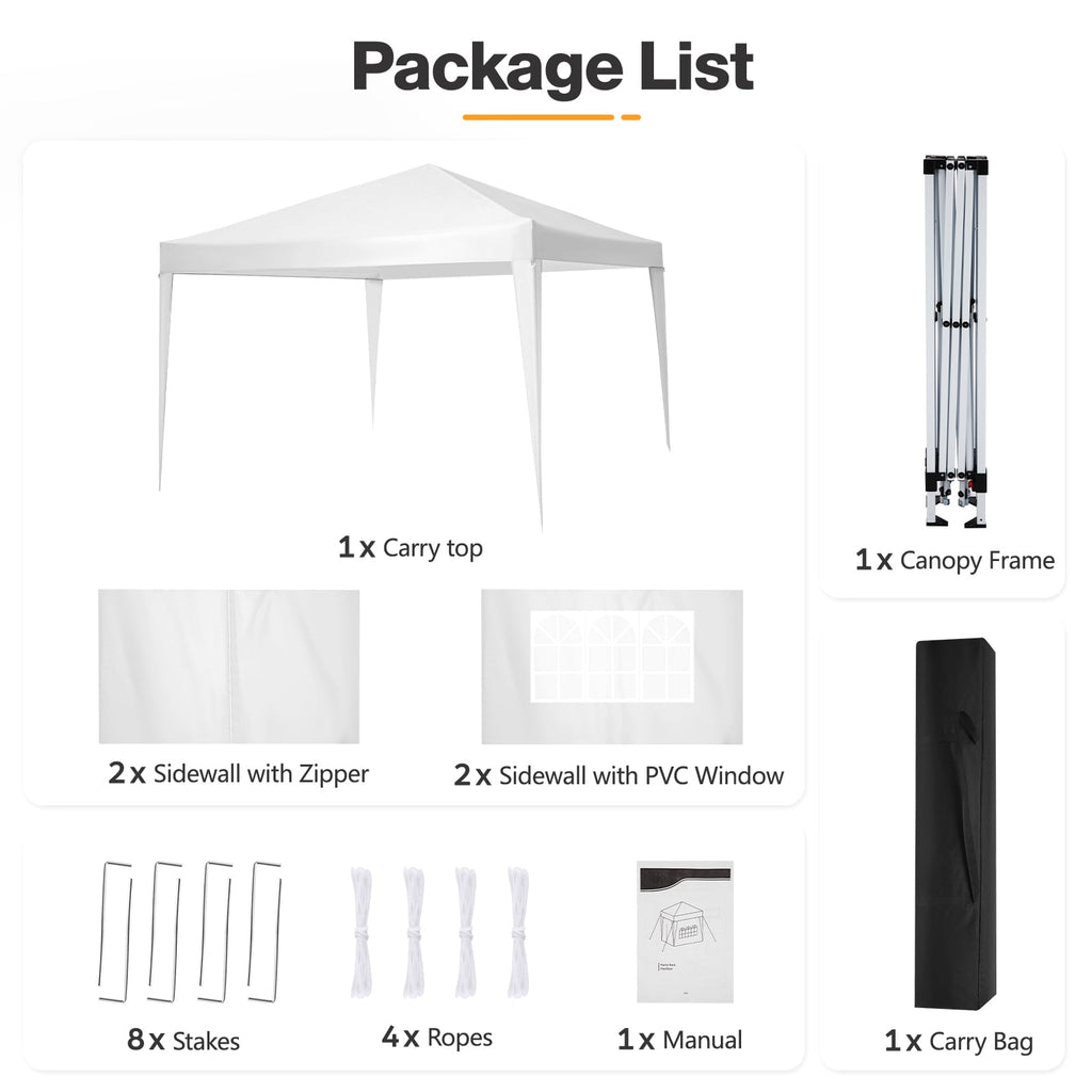 10'x 10' Pop up Canopy 1 Person Setup Canopy Portable Outdoor Party Instant Shelter with 4 Removable Sidewalls & Carrying Bag for Wedding Picnics Camping, White