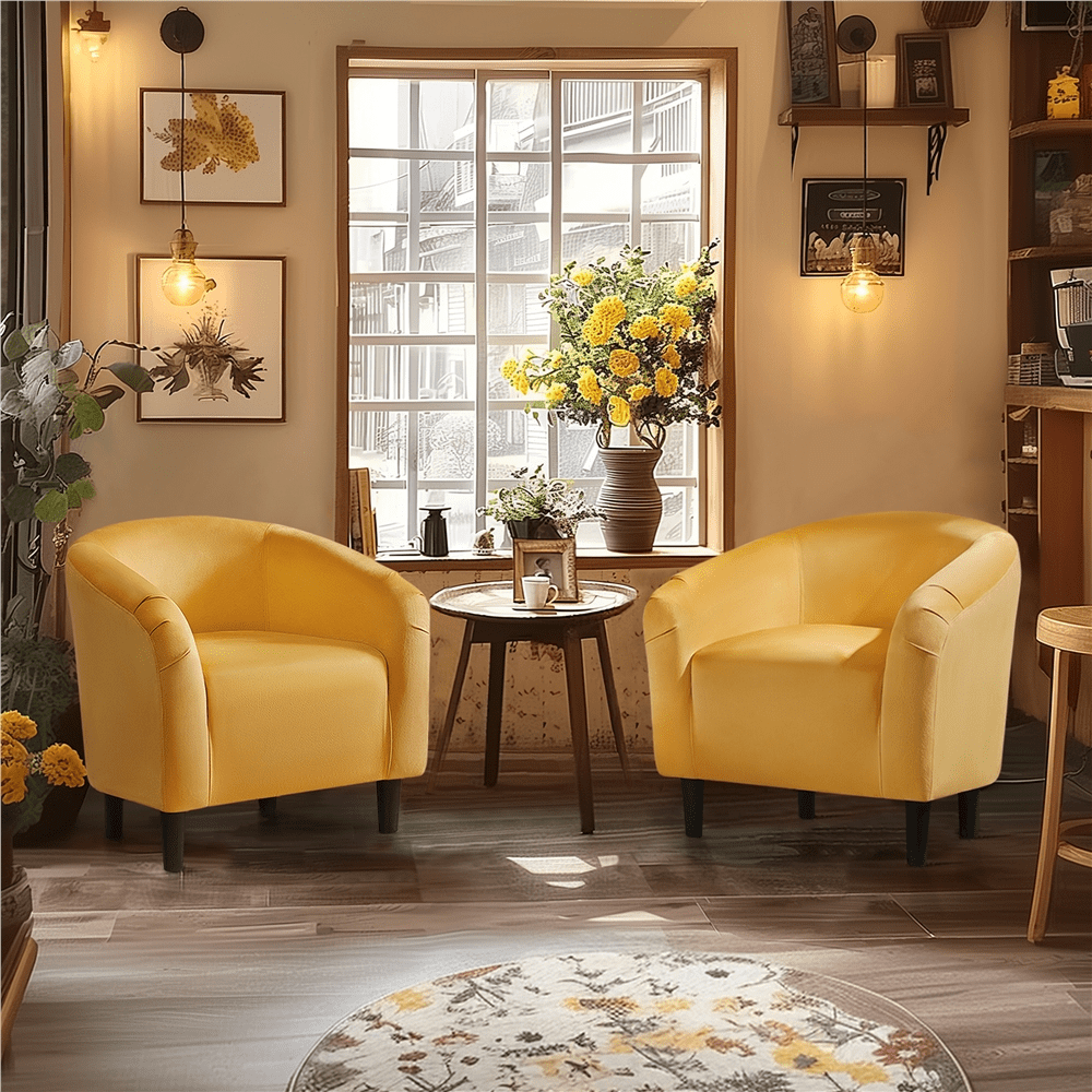 Alden Design Upholstered Velvet Club Accent Chair for Living Room, Yellow