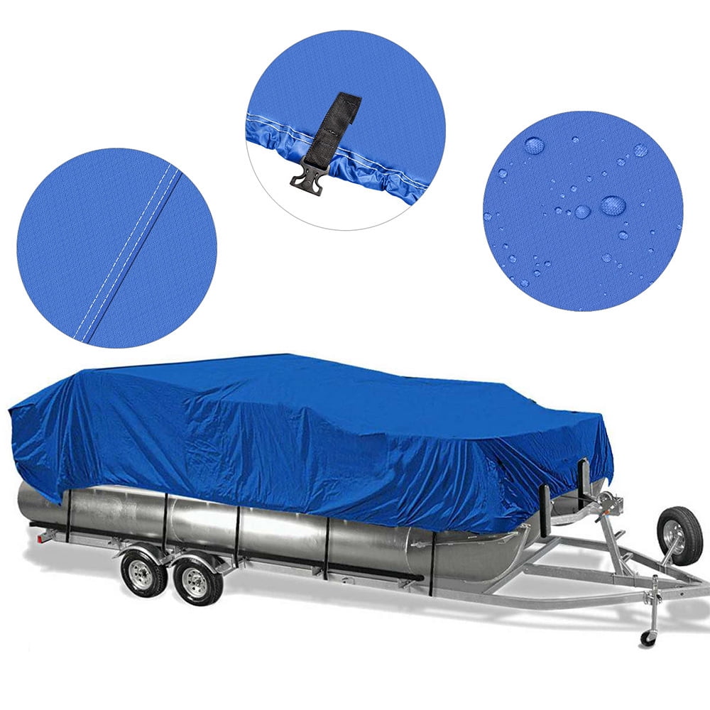 17-24Ft 210D Anti-UV Waterproof Pontoon Fabric Boat Cover Trailerable Fish Ski Blue And Black