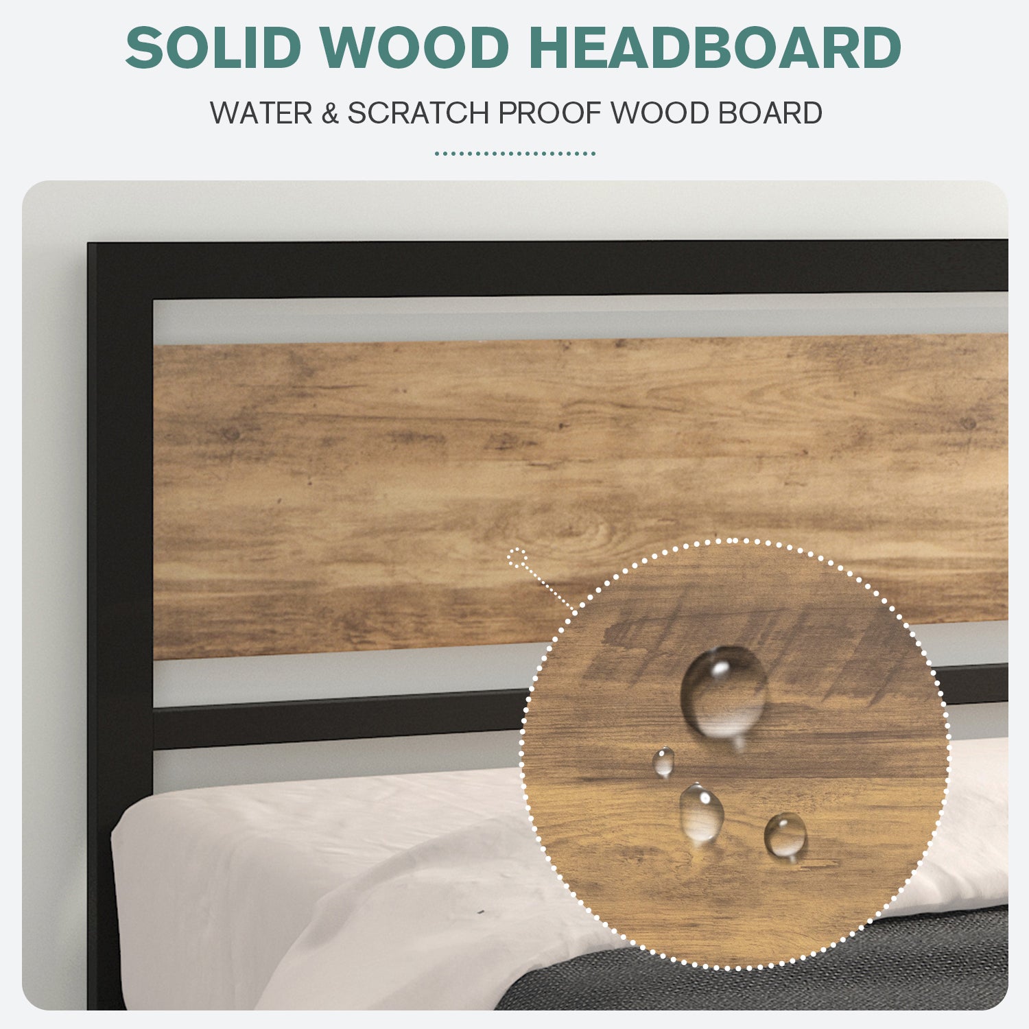 Allewie Queen Size Metal Platform Bed Frame with Square Frame Wooden Headboard&Footboard, Brown