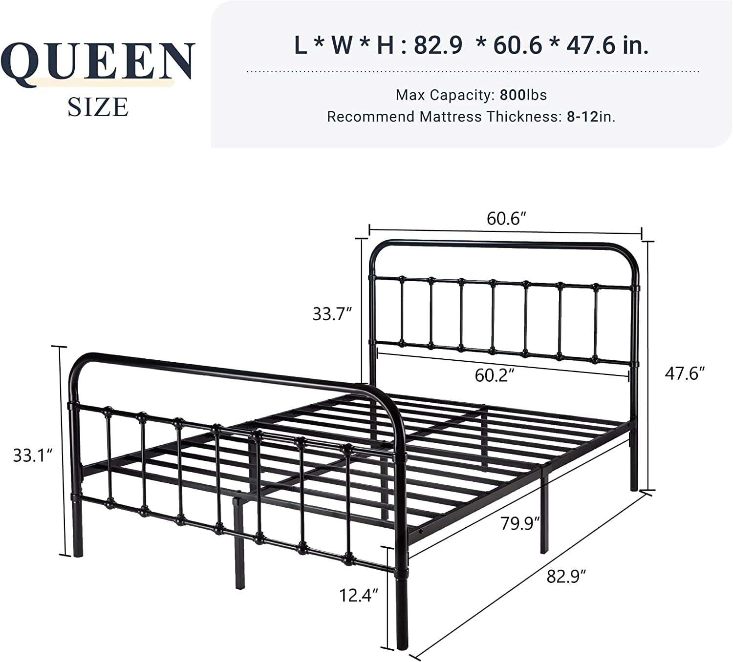 Allewie Queen Size Metal Platform Bed Frame with Victorian Style Wrought Iron-Art Headboard/Footboard, White