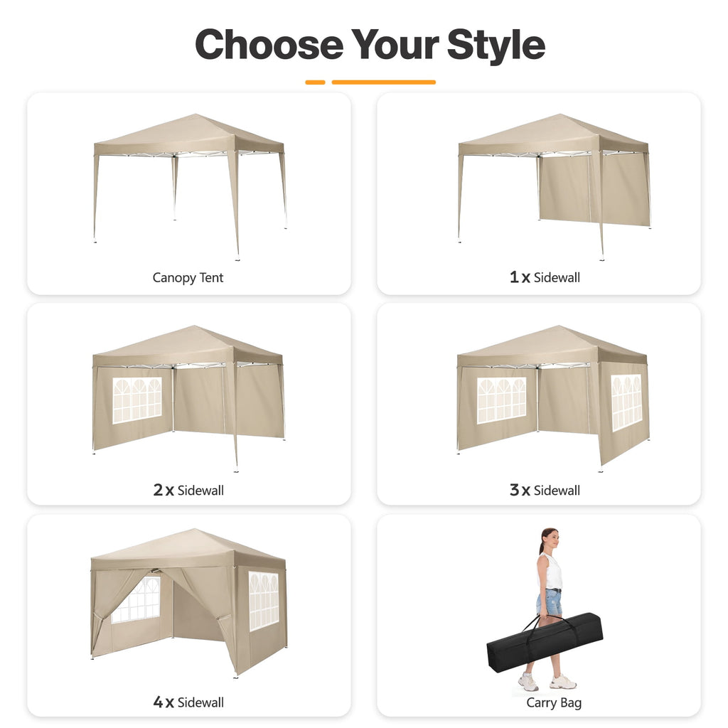 10'x 10' Pop up Canopy 1 Person Setup Canopy Portable Outdoor Party Instant Shelter with 4 Removable Sidewalls & Carrying Bag for Wedding Picnics Camping, White