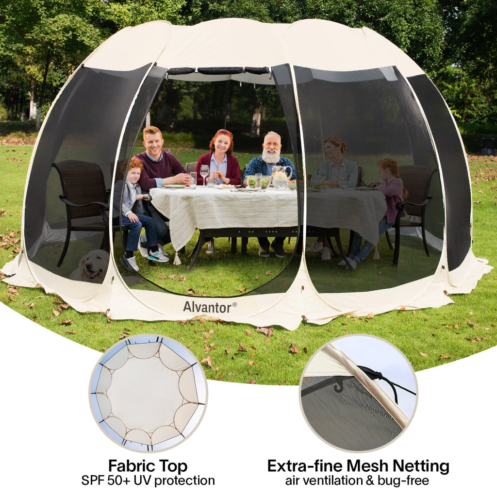 Alvantor Screen House Room Camping Tent Outdoor Canopy Dining Gazebo Pop Up Sun Shade Hexagon Shelter Mesh Walls Not Waterproof 10'x10' Beige
