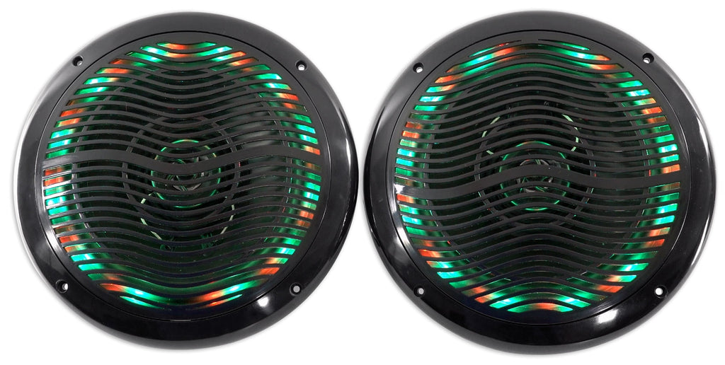 (4) Rockville RMC65LB 6.5" 1200w Black Marine Speakers w/Multi Color LED+Remote