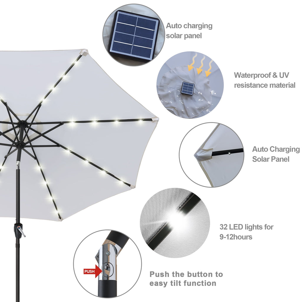 ABCCANOPY 7.5ft Patio Solar Umbrella LED Outdoor Umbrella with Tilt and Crank, Turquoise