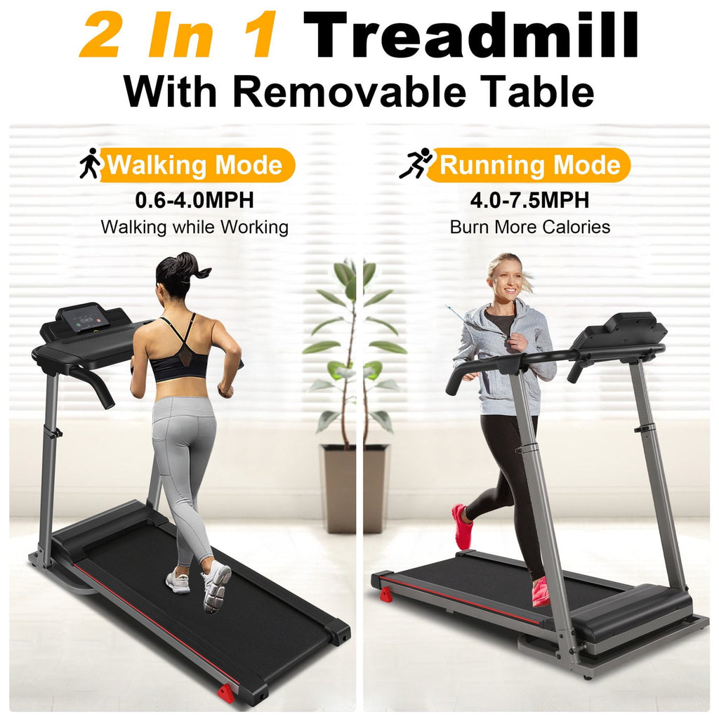 ADNOOM 300Lbs Treadmill with Desk - 2.5 HP Portable Folding Treadmill for Home, Running Machine with Incline（Gray）