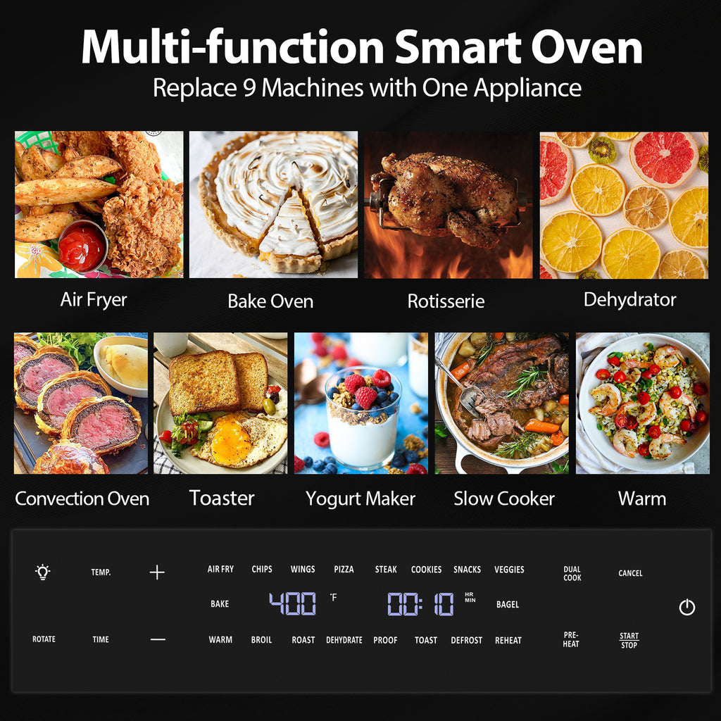 Beelicious Coutertops Oven, 32QT Extra Large Air Fryer Oven with Rotisserie & Dehydrator, Smart Air fryer Toast Oven, 6 Accessories, 1800w, Black