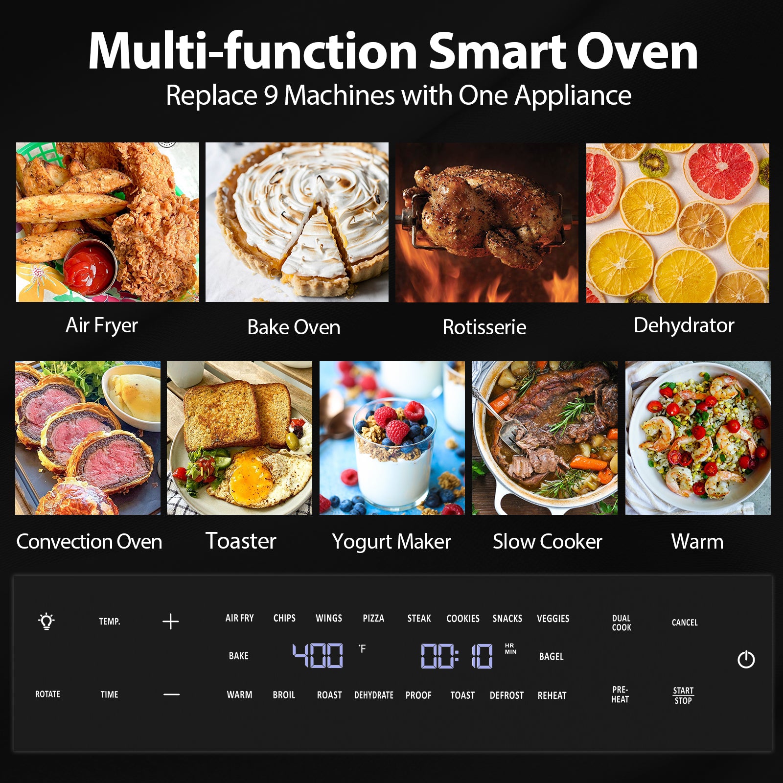 Beelicious Coutertops Oven, 32QT Extra Large Air Fryer Oven with Rotisserie & Dehydrator, Smart Air fryer Toast Oven, 6 Accessories, 1800w, Black