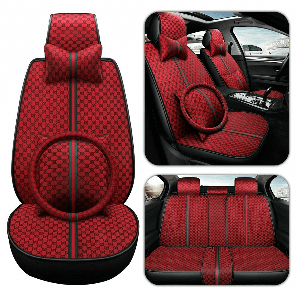 Aotiyer Universal Car Seat Covers 5PCS Full Set Car Seat Covers Accessories Breathable Leather Automotive Seat Covers for Most Cars SUVs Pick-up Trucks
