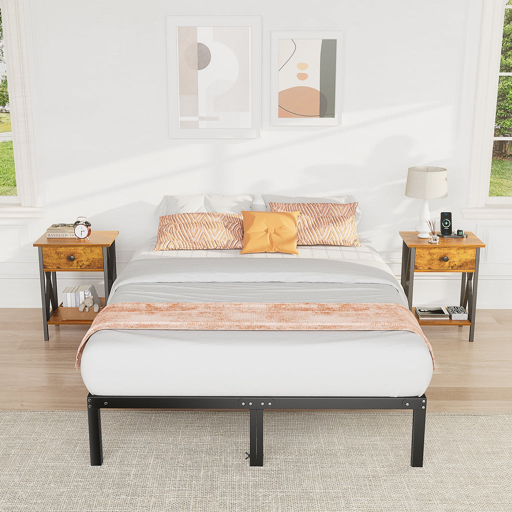 Bed Frame - Full Size Heavy Duty Platform Bed with Underbed Storage, 14-Inch High Steel Slat Support, Non-Slip Design, No Box Spring Required