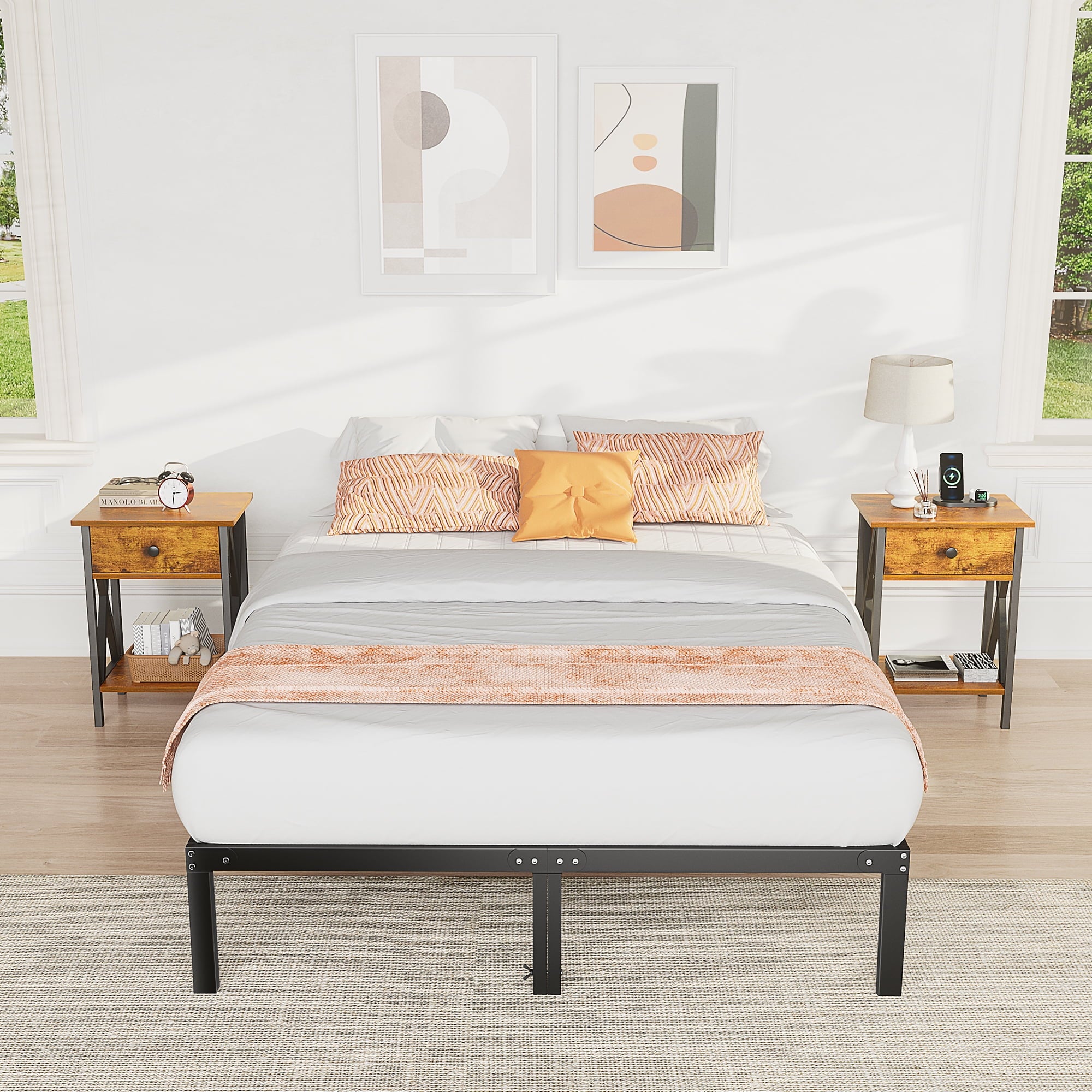 Bed Frame - Full Size Heavy Duty Platform Bed with Underbed Storage, 14-Inch High Steel Slat Support, Non-Slip Design, No Box Spring Required