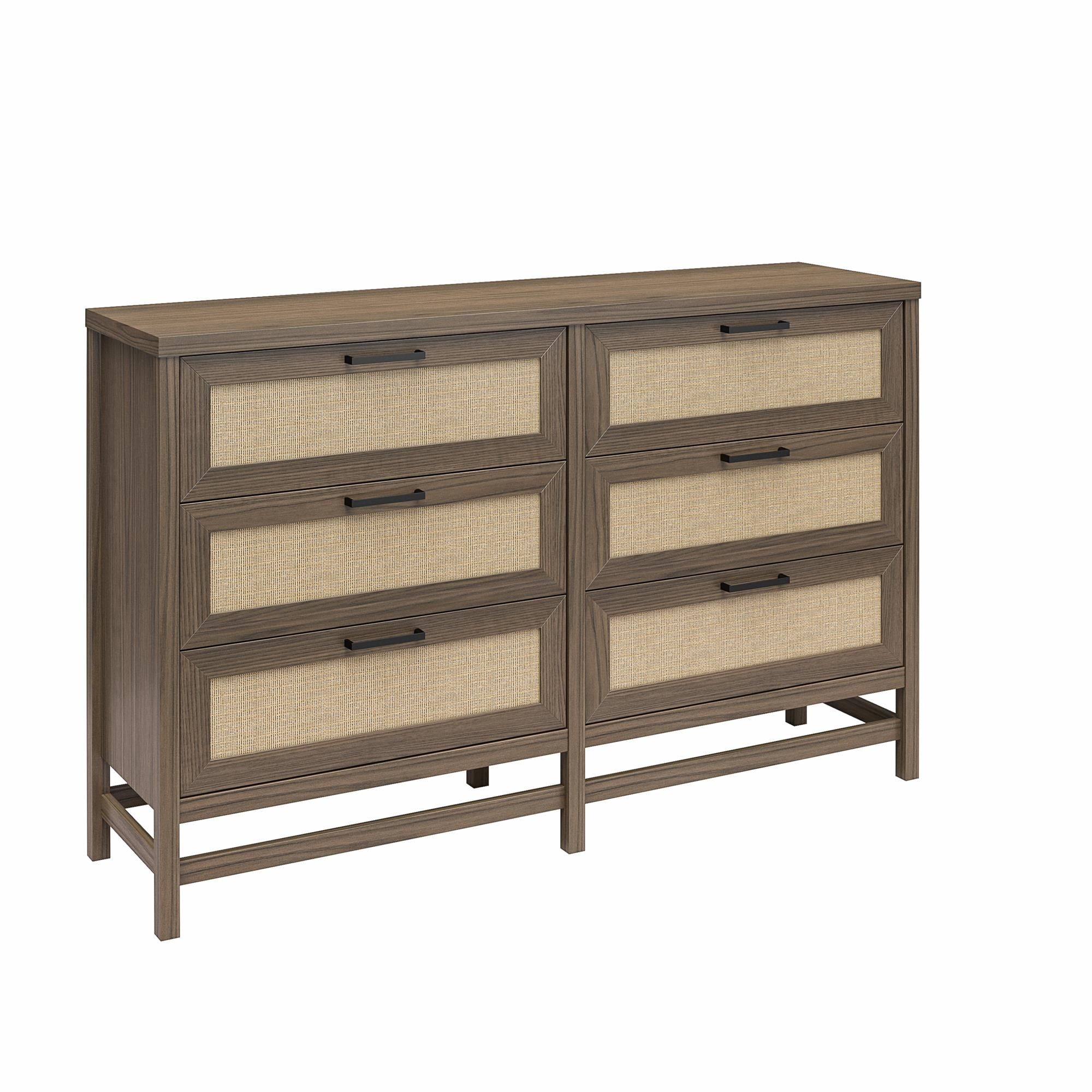 Ameriwood Home Lennon Tall 5 Drawer Dresser, Medium Brown and Faux Rattan