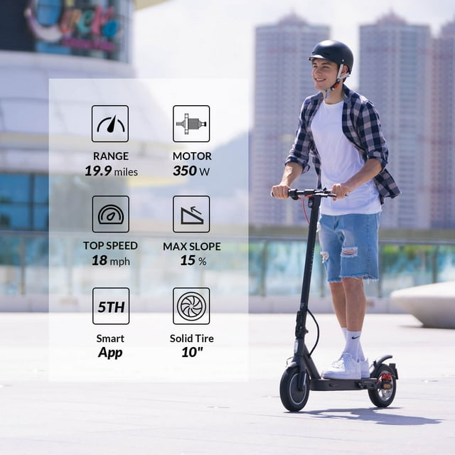 5TH WHEEL Electric Scooter with Turn Signals, 10" Solid Tires, 19.9 Miles Range & 18 mph, 350W Motor, Foldable Electric Scooter for Adults
