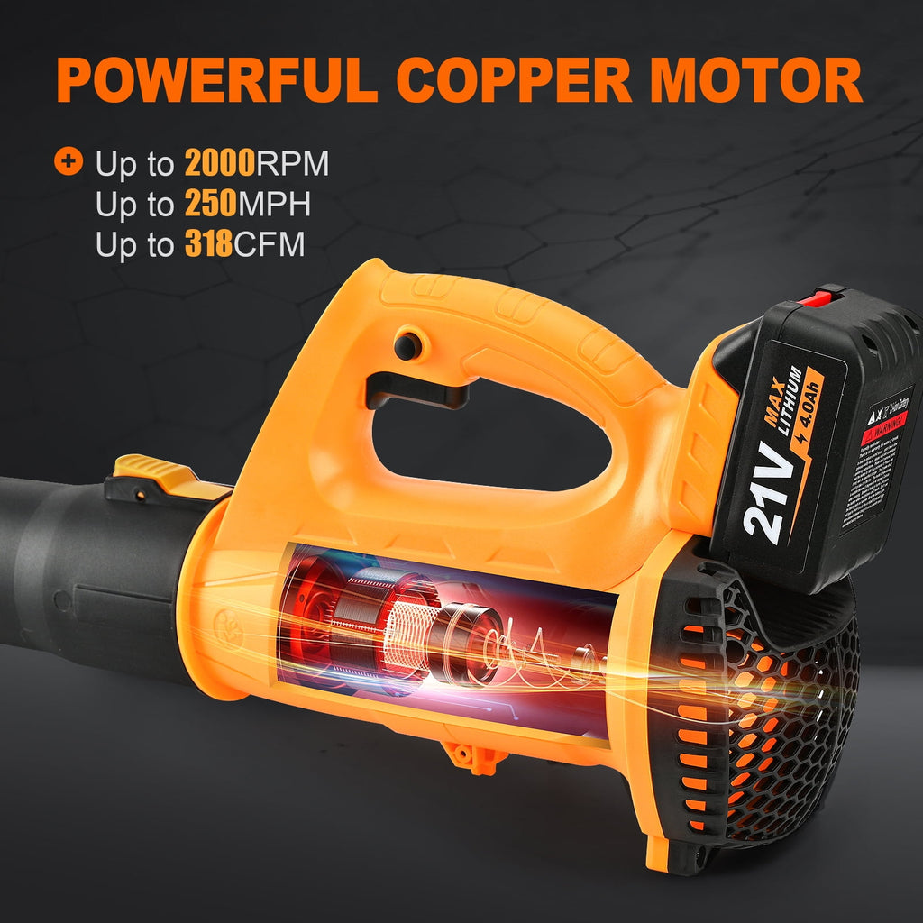 BEEDECK Cordless Leaf Blower - 450 CFM 6-Speed Electric with 20V Lithium Blower, Lightweight Leaf Blower for Patio, Lawn, Garden and Work Around House