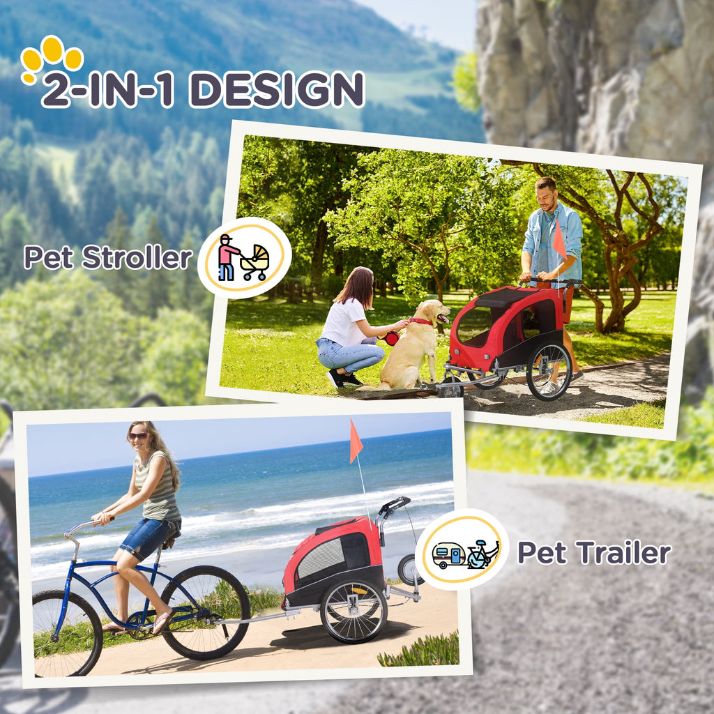 Aosom Dog Bike Trailer 2-In-1 Pet Stroller with Canopy and Storage Pockets, White