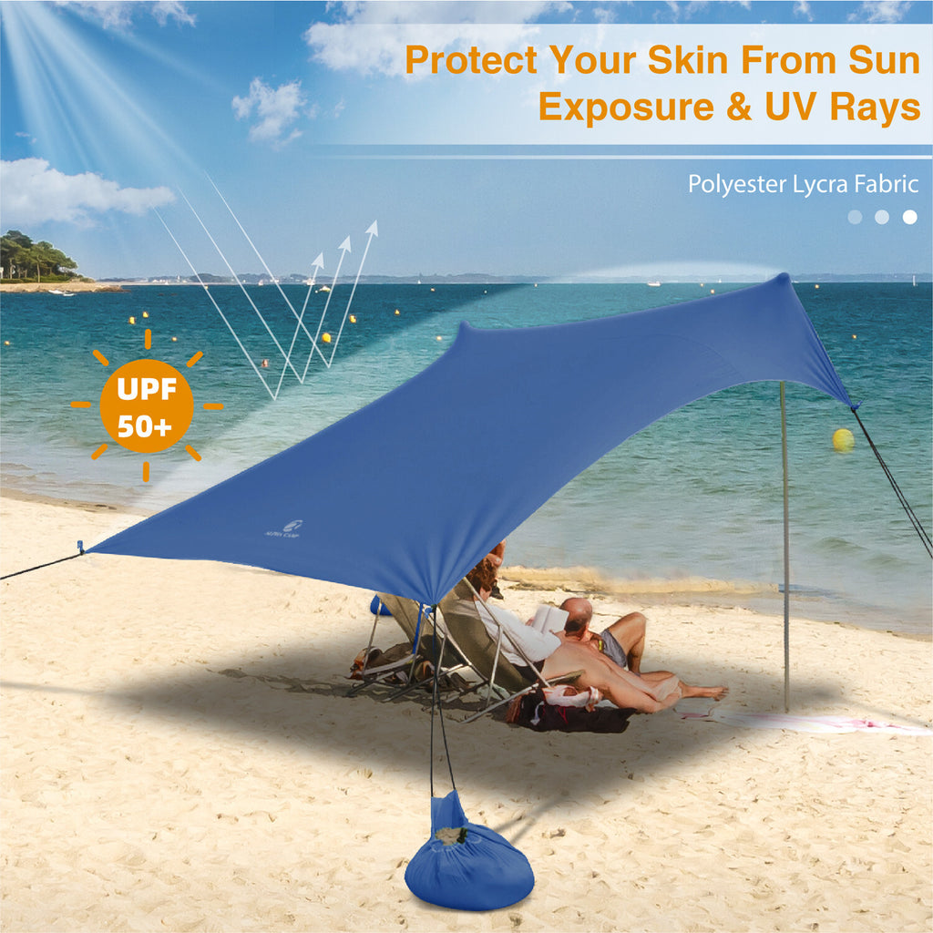 Alpha Camper Sunshade Beach Tent Sun Shelter UPF 50+ Portable Canopy Tent 7.6'x7.2' for 3-4 Person, Blue
