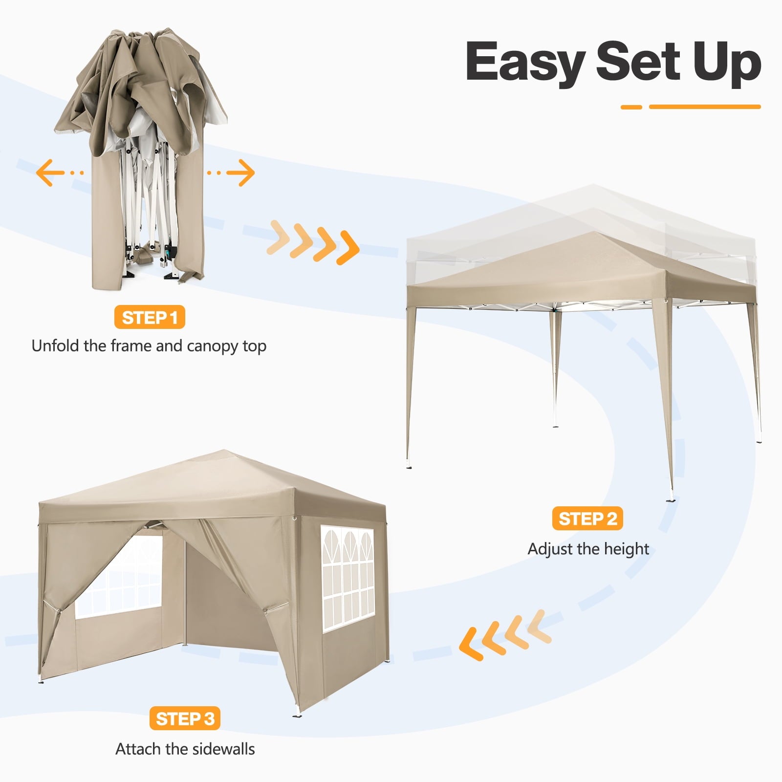 10'x 10' Pop up Canopy 1 Person Setup Canopy Portable Outdoor Party Instant Shelter with 4 Removable Sidewalls & Carrying Bag for Wedding Picnics Camping, White